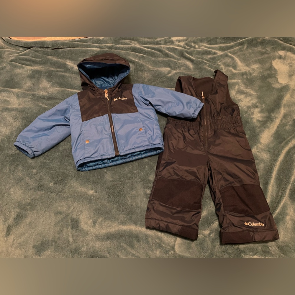 Columbia Double Flake coat and snow bibs set, size 12-18 months, blue